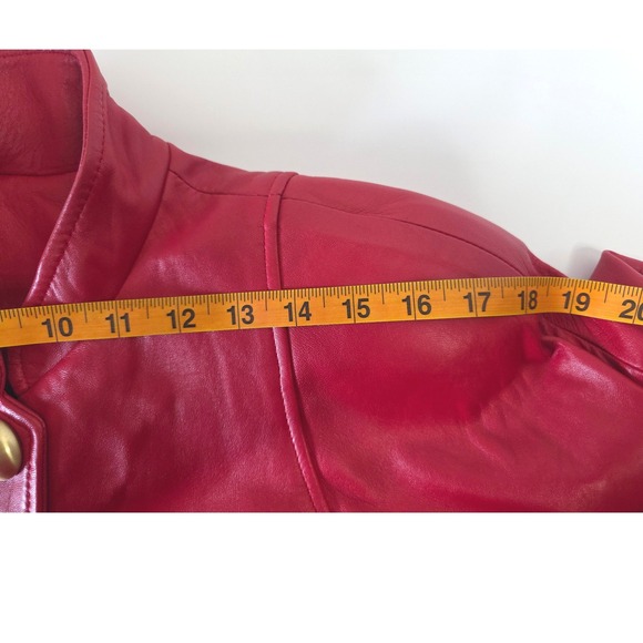 VTG Siena New York Red Leather Swing Coat Mandarin Collar 2 Gold Buttons Small - Picture 10 of 12